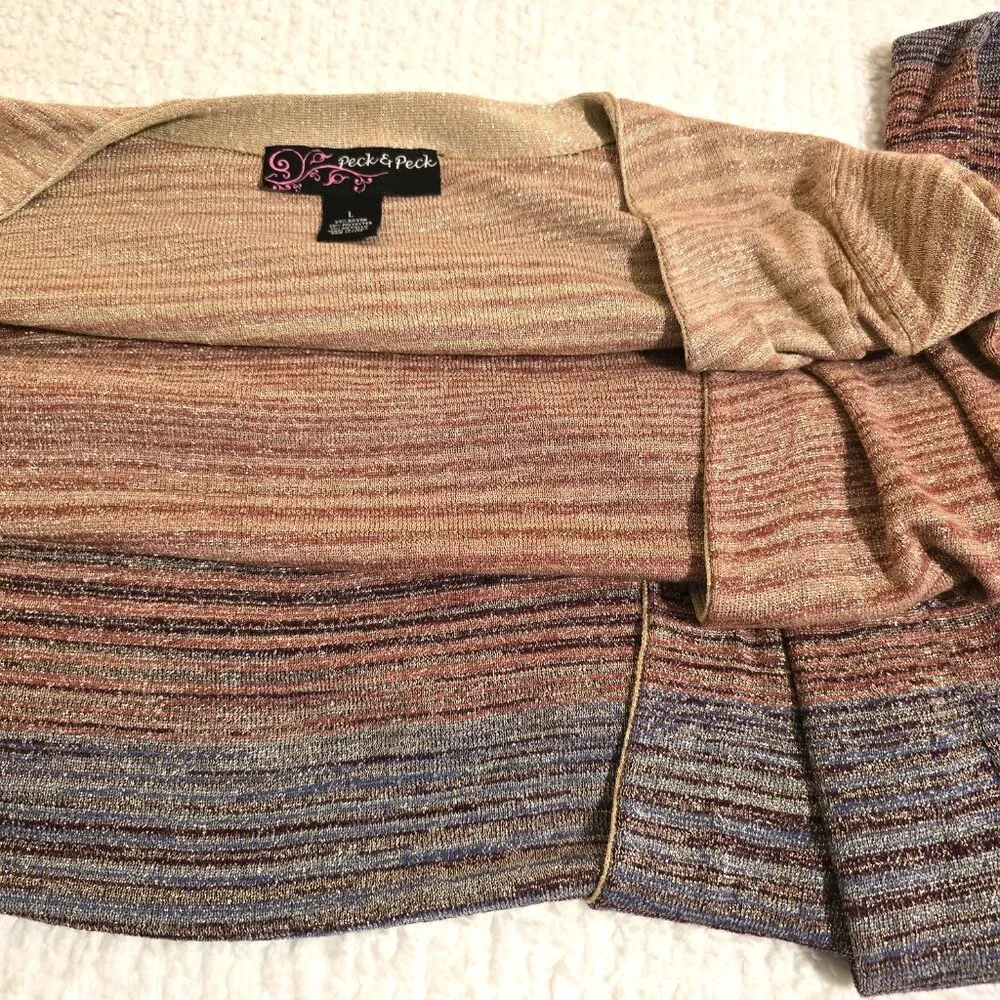 Peck & Peck Metallic Ombre Longline Open Front LS Cardigan